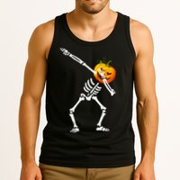 Dabbing Skeleton Pumpkin Face Halloween Tank Top