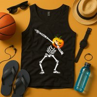 Dabbing Skeleton Pumpkin Face Halloween Tank Top