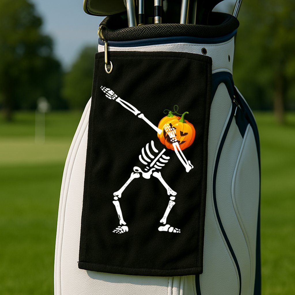 Dabbing Skeleton Pumpkin Face Halloween Golf Towel