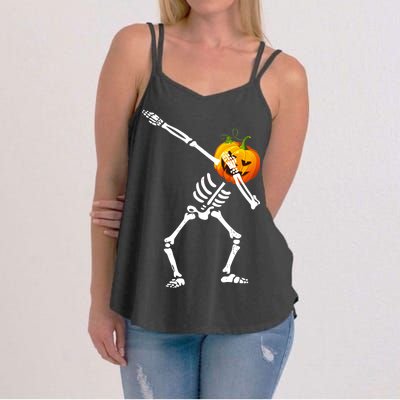 Dabbing Skeleton Pumpkin Face Halloween Women's Strappy Tank