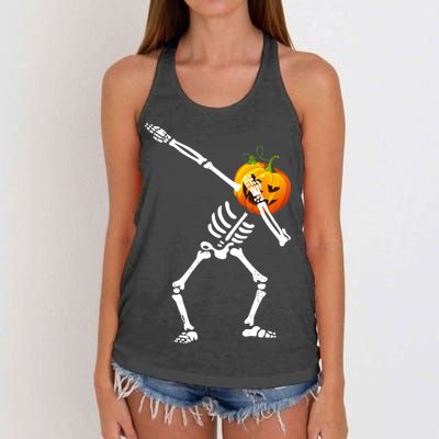 Dabbing Skeleton Pumpkin Face Halloween Women's Knotted Racerback Tank