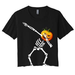 Dabbing Skeleton Pumpkin Face Halloween Women's Crop Top Tee