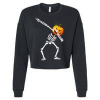 Dabbing Skeleton Pumpkin Face Halloween Cropped Pullover Crew