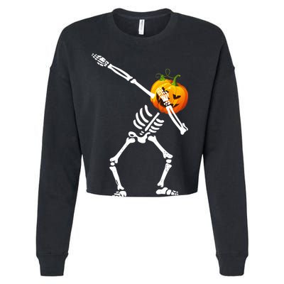 Dabbing Skeleton Pumpkin Face Halloween Cropped Pullover Crew