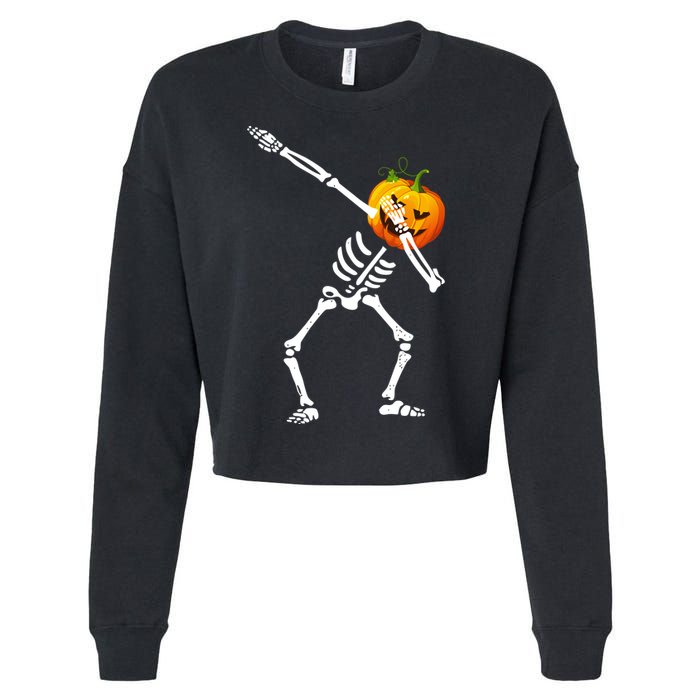 Dabbing Skeleton Pumpkin Face Halloween Cropped Pullover Crew