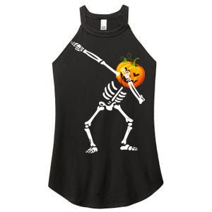 Dabbing Skeleton Pumpkin Face Halloween Women's Perfect Tri Rocker Tank