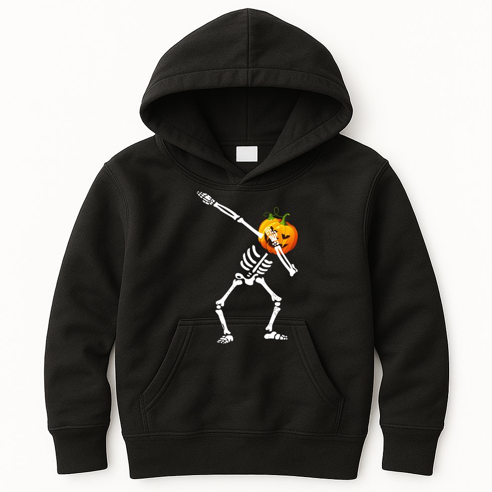 Dabbing Skeleton Pumpkin Face Halloween Kids Hoodie