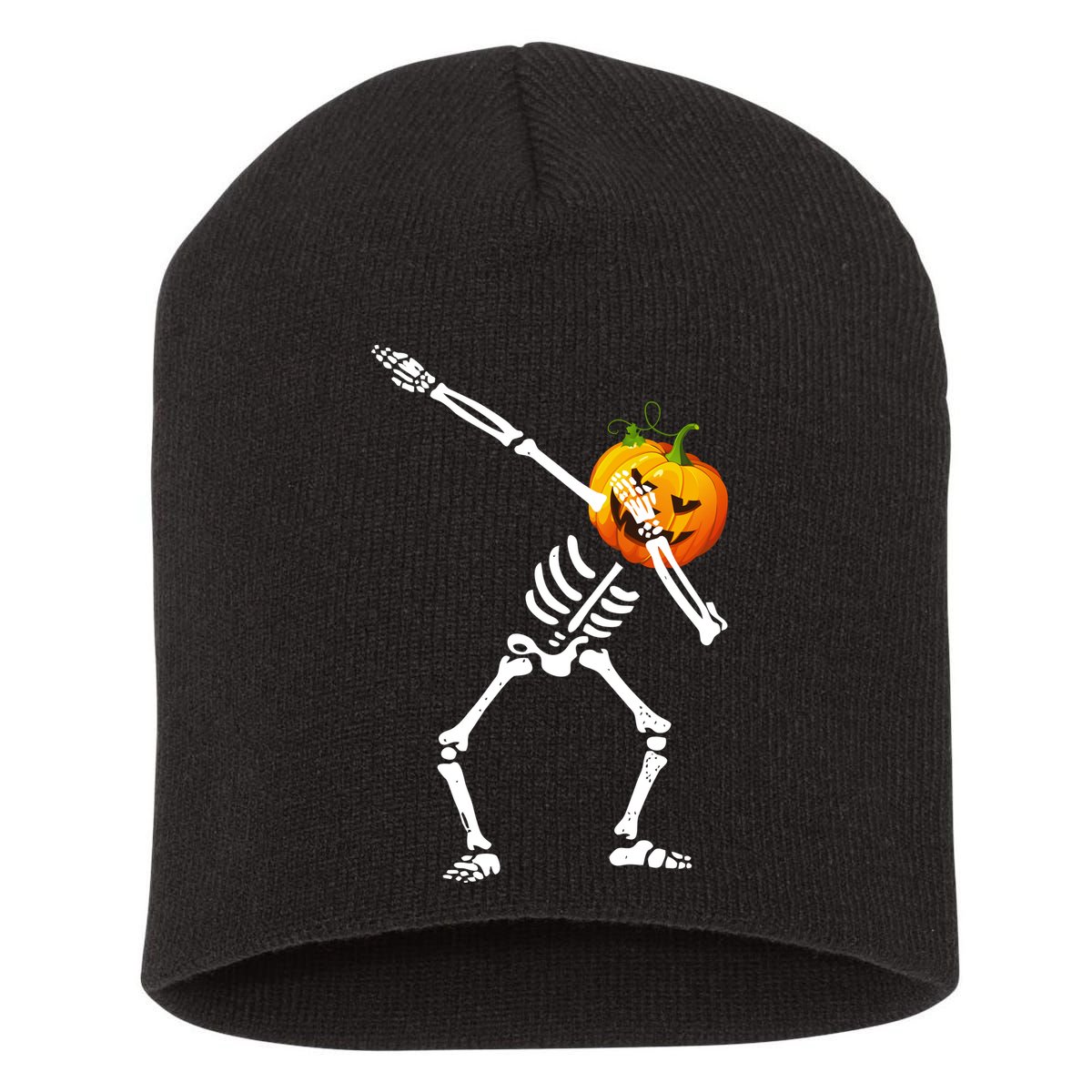 Dabbing Skeleton Pumpkin Face Halloween Short Acrylic Beanie