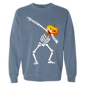 Dabbing Skeleton Pumpkin Face Halloween Garment-Dyed Sweatshirt