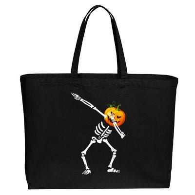 Dabbing Skeleton Pumpkin Face Halloween Cotton Canvas Jumbo Tote