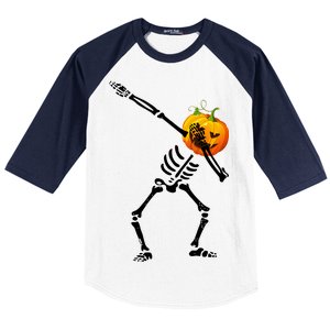 Dabbing Skeleton Pumpkin Face Halloween Baseball Sleeve Shirt