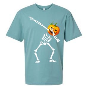 Dabbing Skeleton Pumpkin Face Halloween Sueded Cloud Jersey T-Shirt