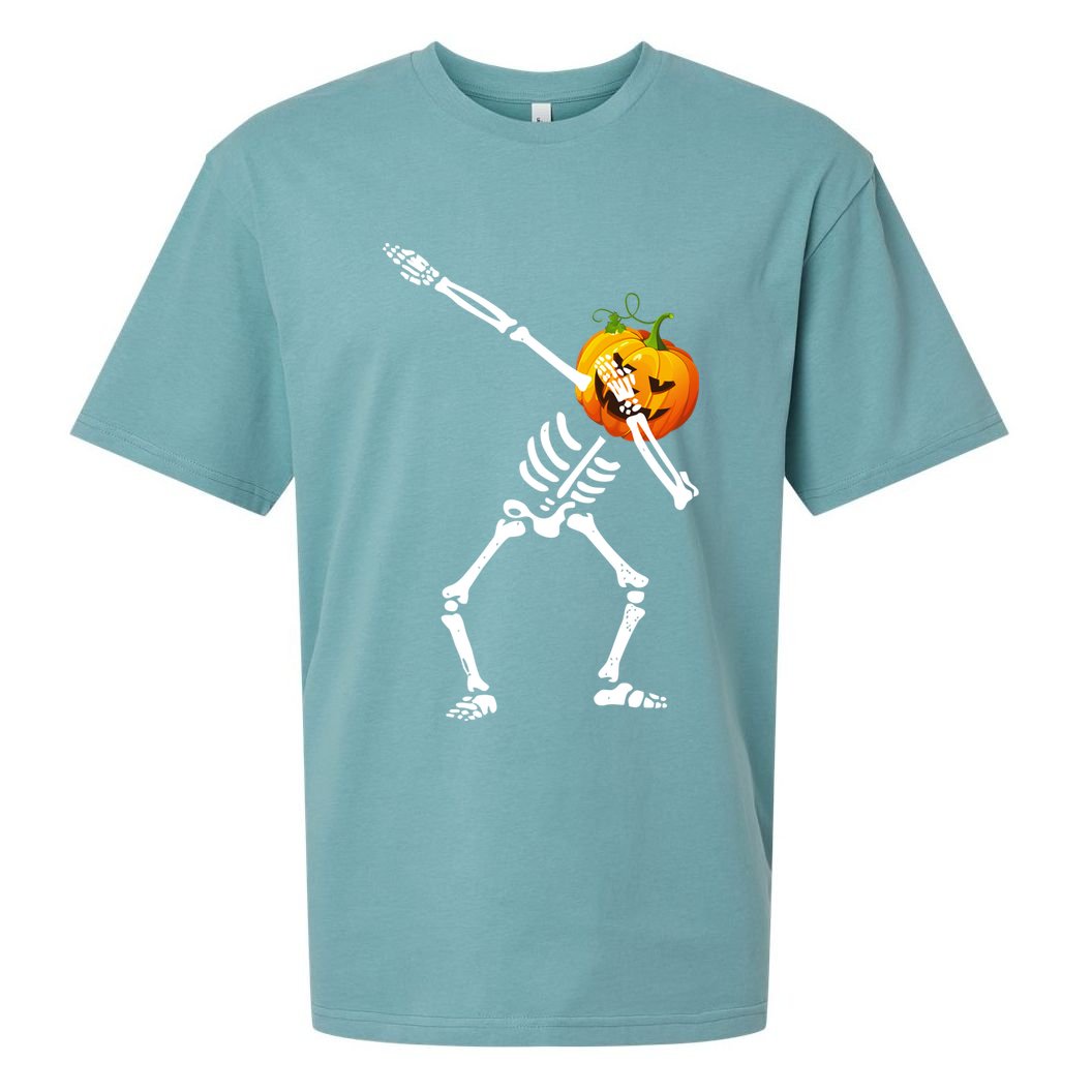 Dabbing Skeleton Pumpkin Face Halloween Sueded Cloud Jersey T-Shirt