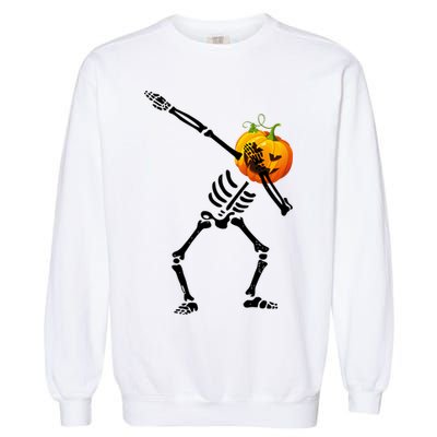 Dabbing Skeleton Pumpkin Face Halloween Garment-Dyed Sweatshirt