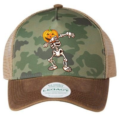 Dabbing Skeleton Pumpkin Head  Legacy Tie Dye Trucker Hat