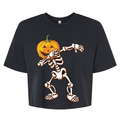 Dabbing Skeleton Pumpkin Head  Bella+Canvas Jersey Crop Tee