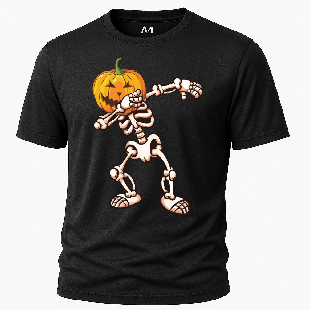 Dabbing Skeleton Pumpkin Head  Cooling Performance Crew T-Shirt