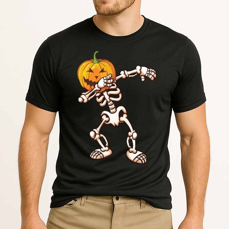Dabbing Skeleton Pumpkin Head  Cooling Performance Crew T-Shirt