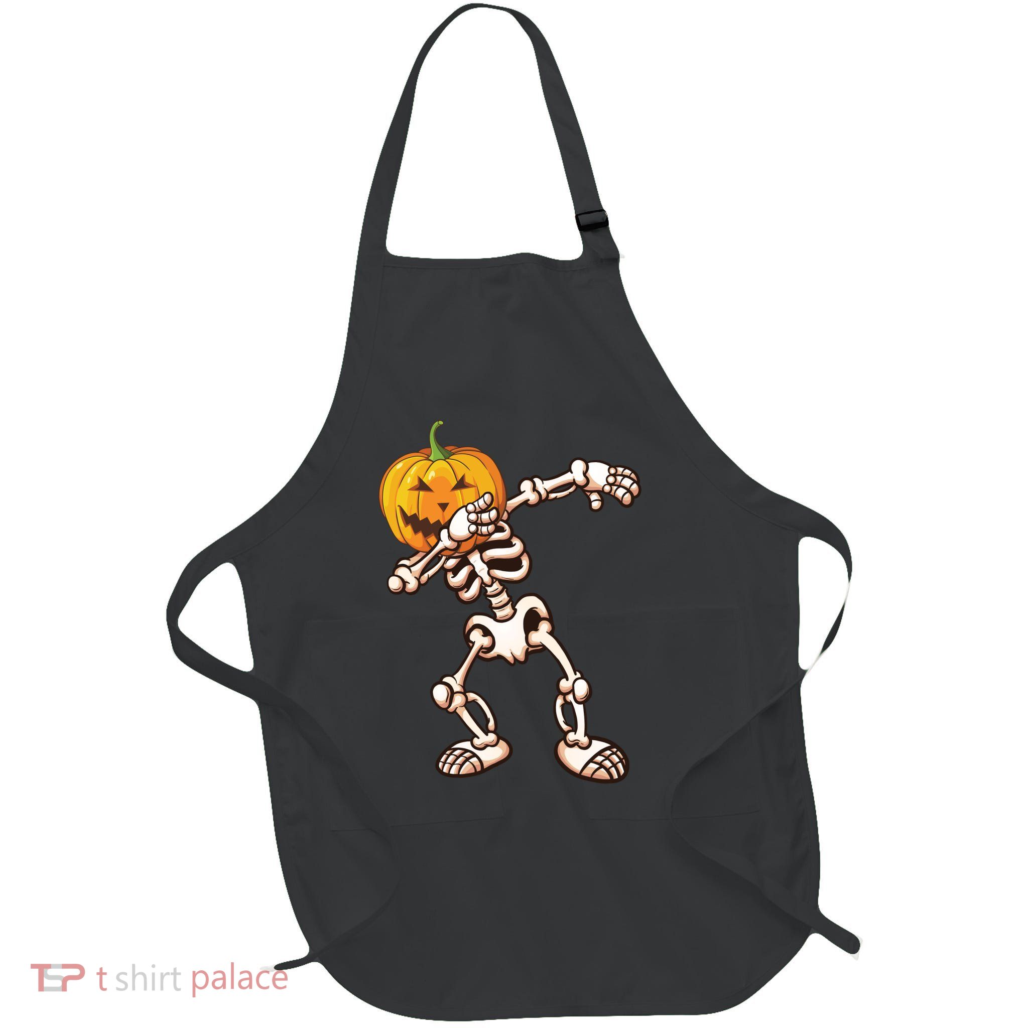 Dabbing Skeleton Pumpkin Head  Full-Length Apron With Pockets