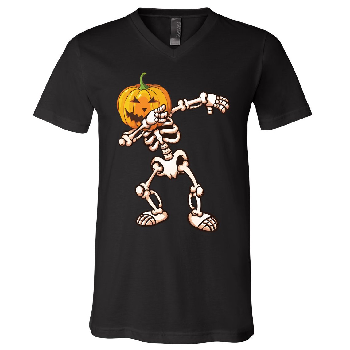 Dabbing Skeleton Pumpkin Head  V-Neck T-Shirt