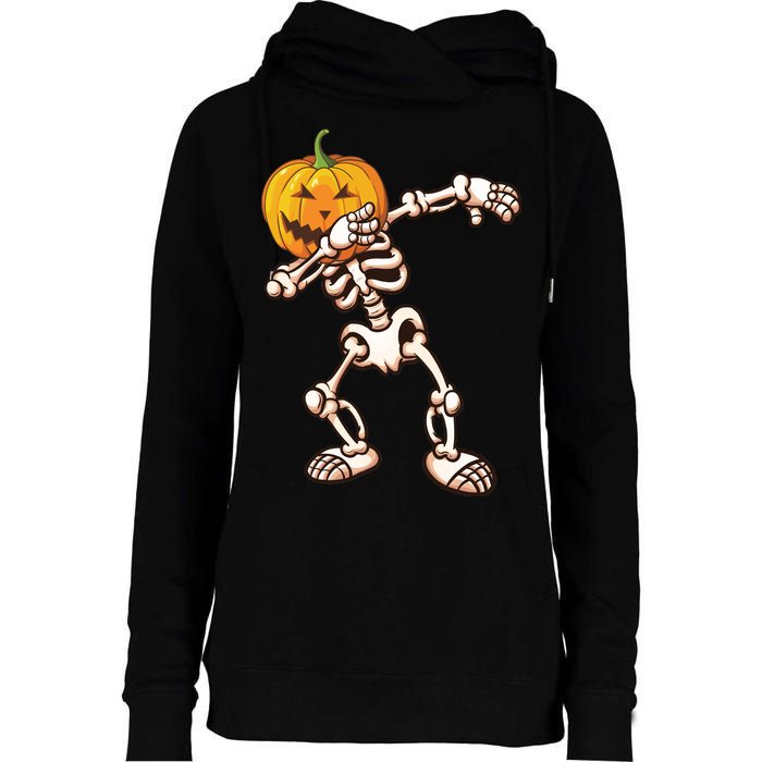 Dabbing Skeleton Pumpkin Head  Womens Funnel Neck Pullover Hood