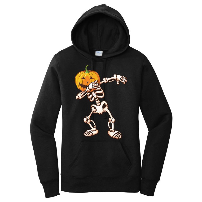 Dabbing Skeleton Pumpkin Head  Women's Pullover Hoodie