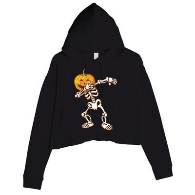 Dabbing Skeleton Pumpkin Head  Crop Fleece Hoodie