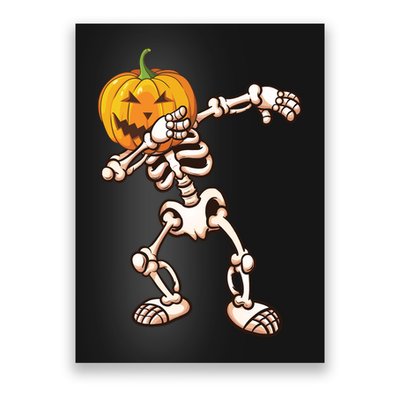 Dabbing Skeleton Pumpkin Head  Poster