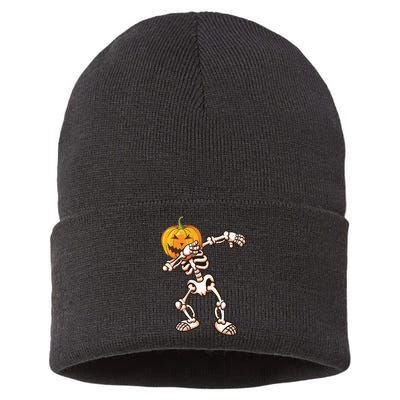 Dabbing Skeleton Pumpkin Head  Sustainable Knit Beanie