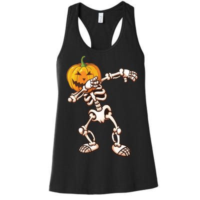 Dabbing Skeleton Pumpkin Head  Women's Racerback Tank