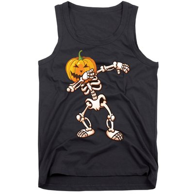 Dabbing Skeleton Pumpkin Head  Tank Top