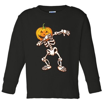 Dabbing Skeleton Pumpkin Head  Toddler Long Sleeve Shirt