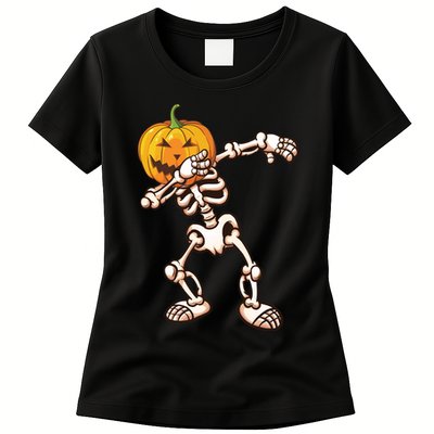 Dabbing Skeleton Pumpkin Head  Womens T-Shirt