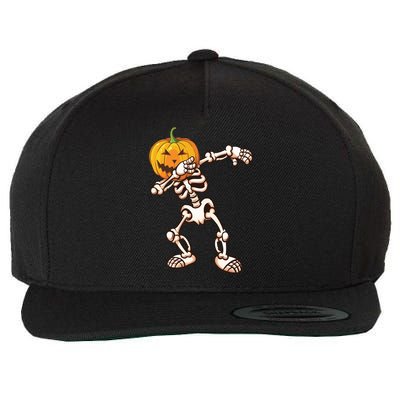 Dabbing Skeleton Pumpkin Head  Wool Snapback Cap