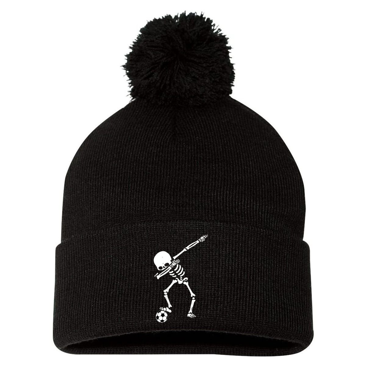 Dabbing Skeleton Soccer Dab Pom Pom 12in Knit Beanie