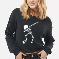Dabbing Skeleton Soccer Dab Cropped Pullover Crew