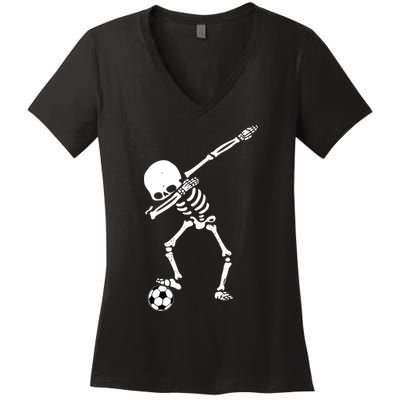Dabbing Skeleton Soccer Dab Women's V-Neck T-Shirt