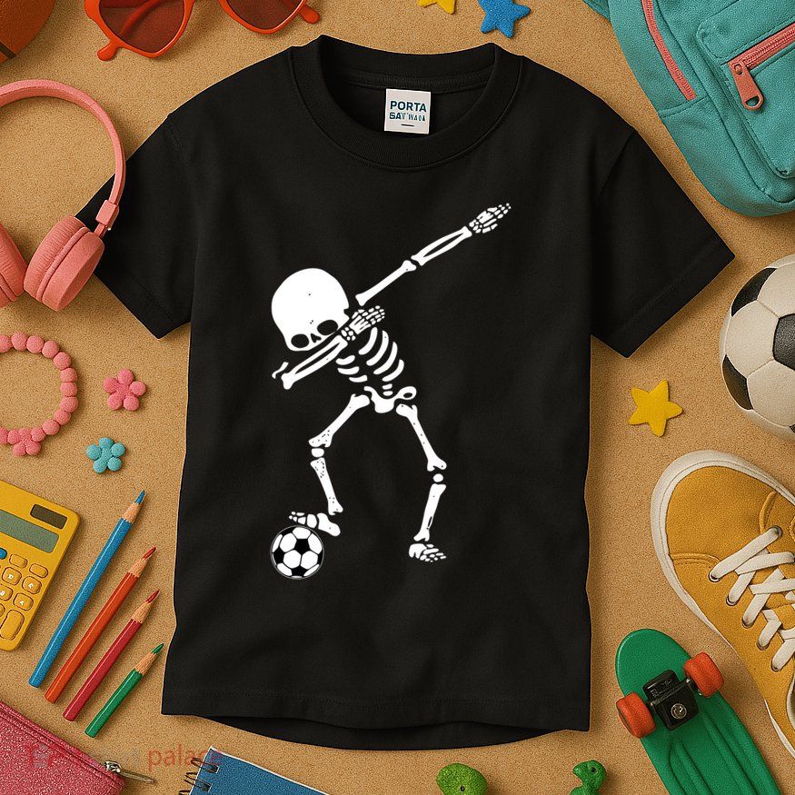 Dabbing Skeleton Soccer Dab Kids T-Shirt