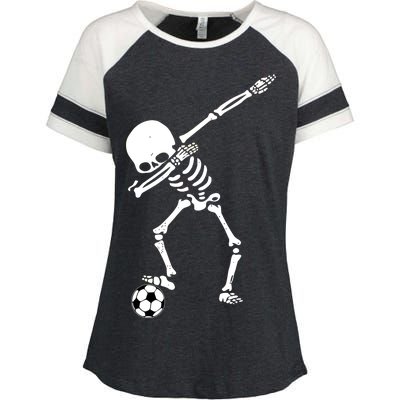 Dabbing Skeleton Soccer Dab Enza Ladies Jersey Colorblock Tee