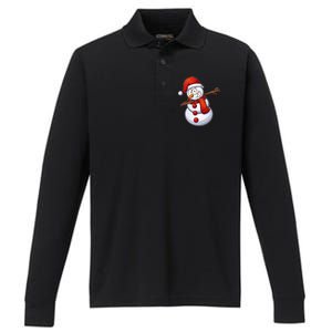 Dabbing Snowman Performance Long Sleeve Polo