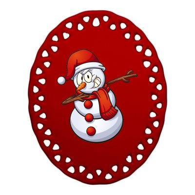 Dabbing Snowman Ceramic Oval Ornament