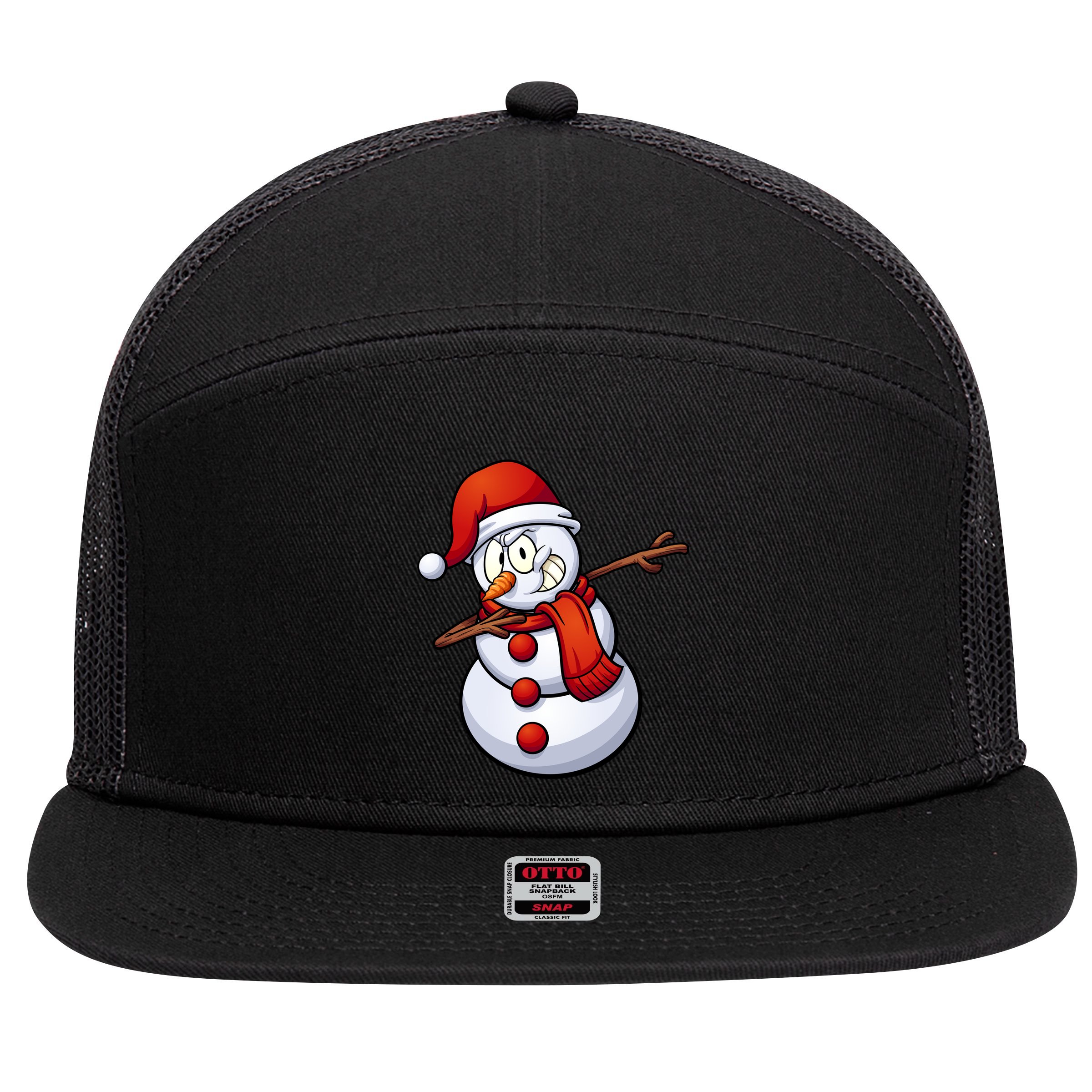 Dabbing Snowman Santa Hat Christmas 7 Panel Mesh Trucker Snapback Hat
