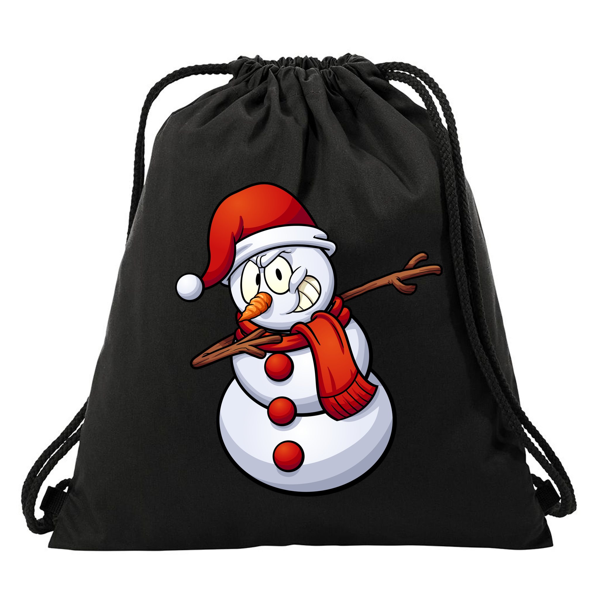 Dabbing Snowman Santa Hat Christmas Drawstring Bag