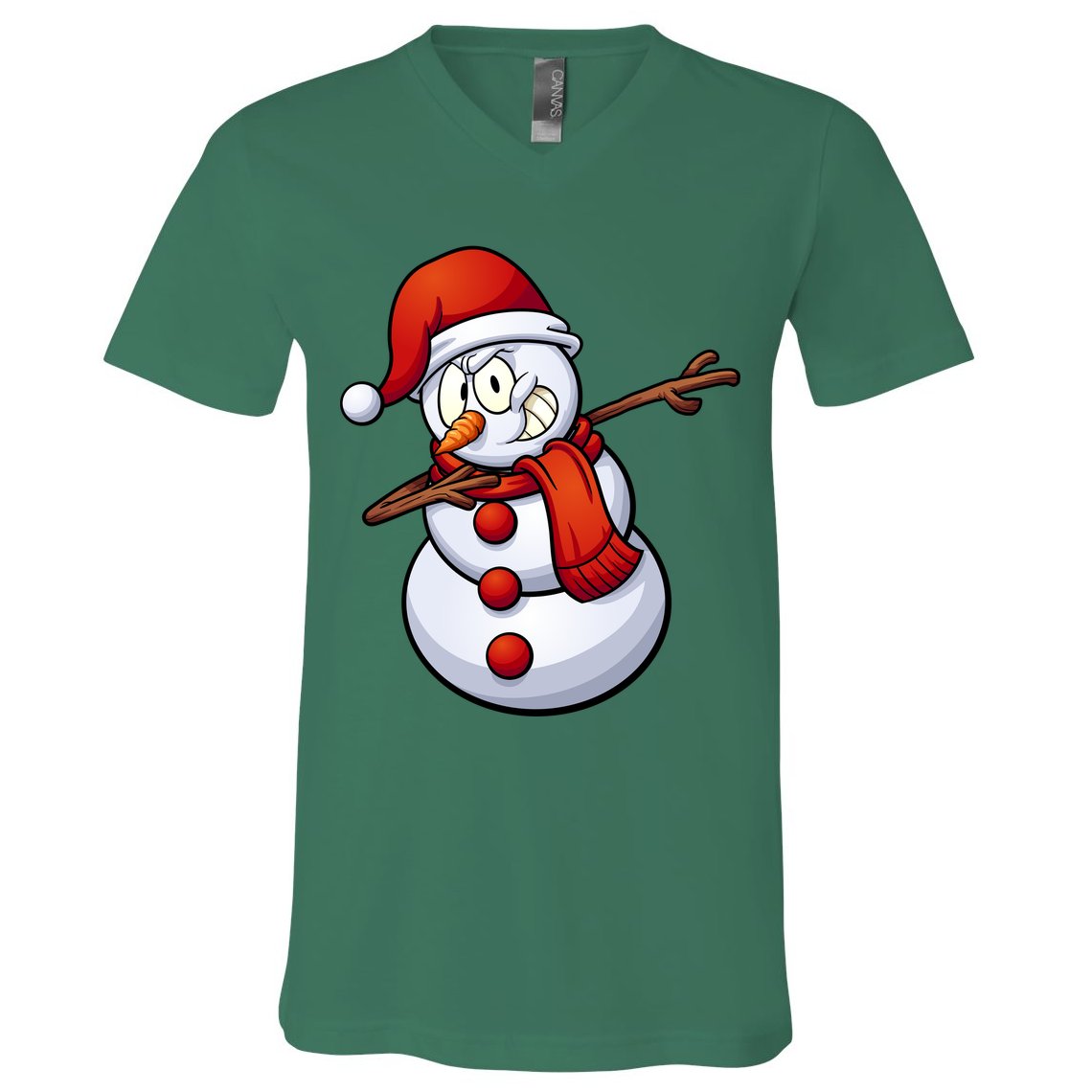 Dabbing Snowman Santa Hat Christmas V-Neck T-Shirt