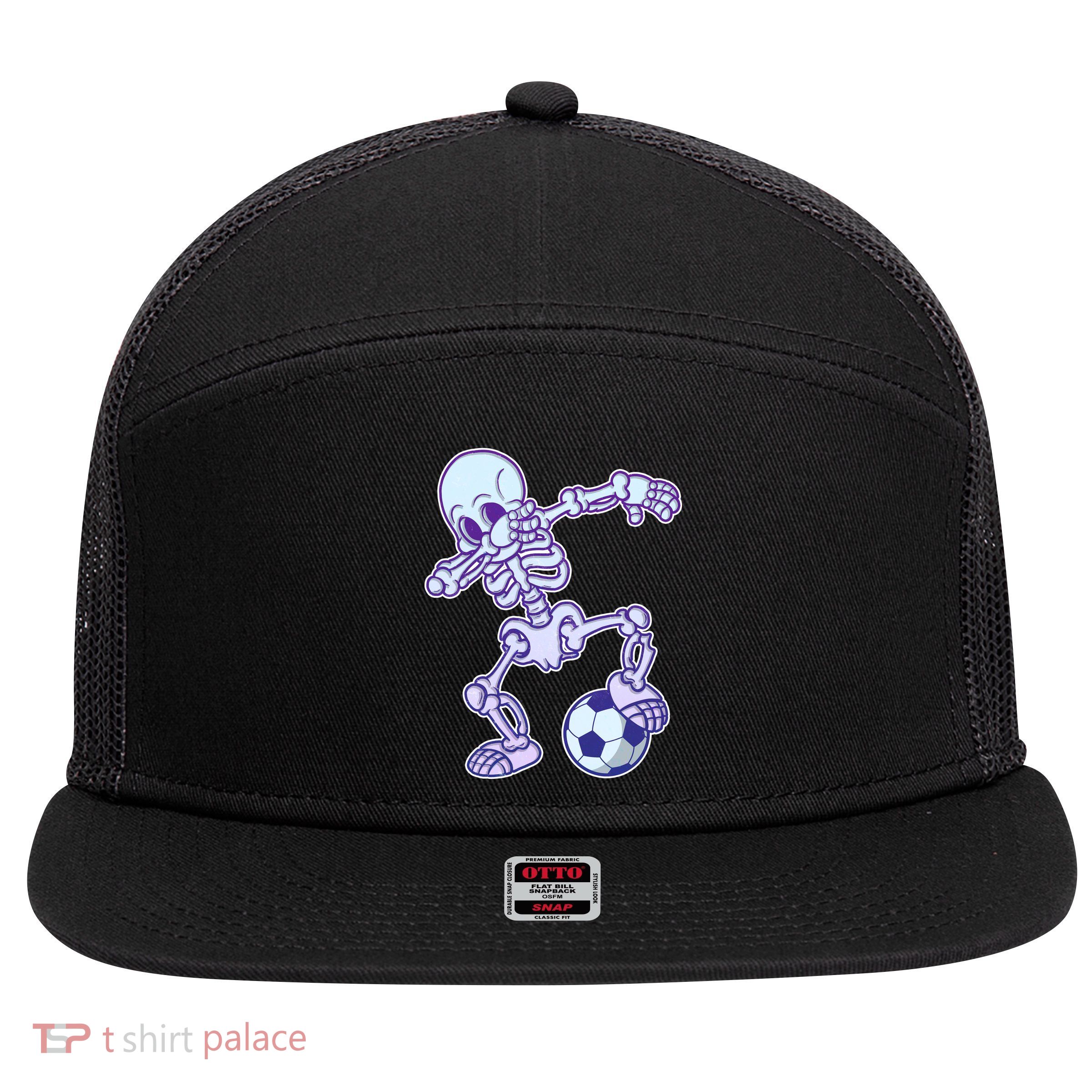 Dabbing Soccer Skeleton 7 Panel Mesh Trucker Snapback Hat