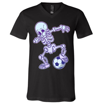Dabbing Soccer Skeleton V-Neck T-Shirt