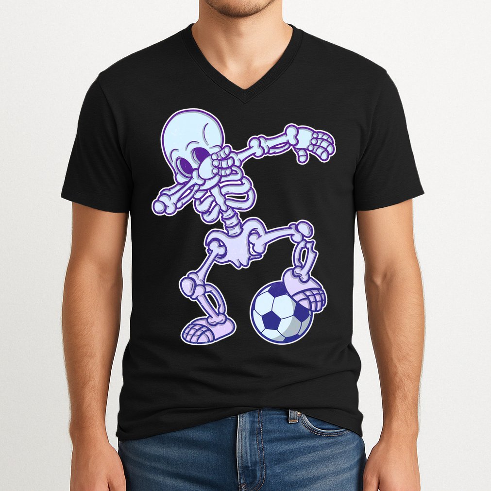 Dabbing Soccer Skeleton V-Neck T-Shirt