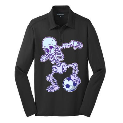 Dabbing Soccer Skeleton Silk Touch Performance Long Sleeve Polo