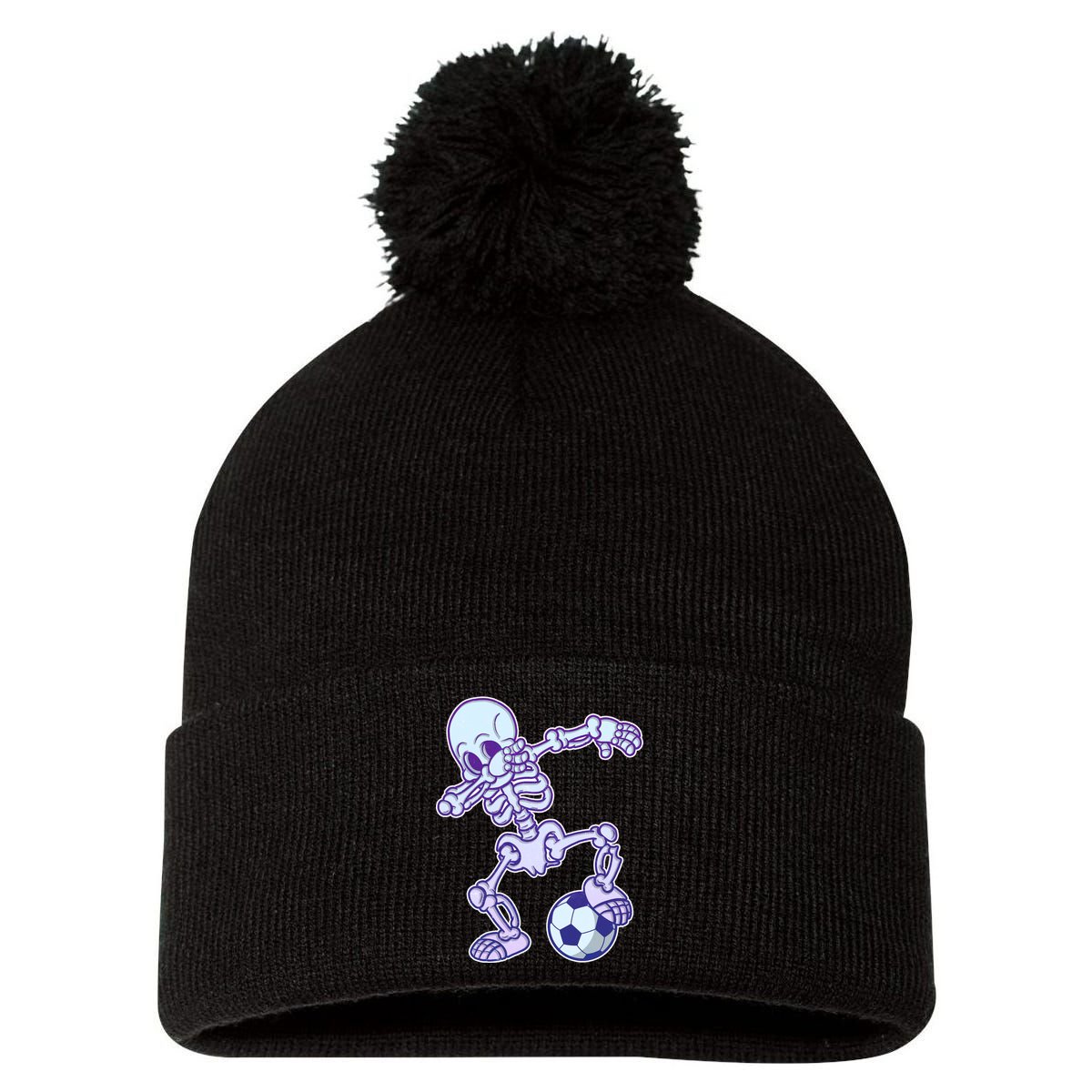 Dabbing Soccer Skeleton Pom Pom 12in Knit Beanie