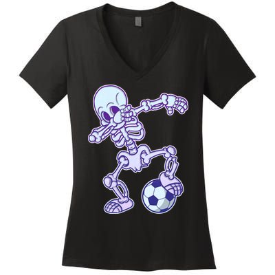 Dabbing Soccer Skeleton Women's V-Neck T-Shirt